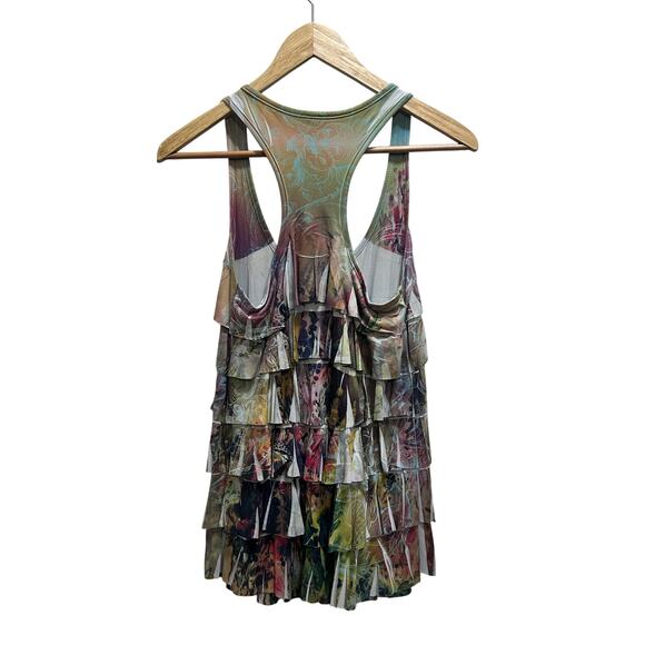XXI Forever 21 Racerback Boho Top L Green Tier Flowy Cottagecore Peasant Prairie - Picture 3 of 7